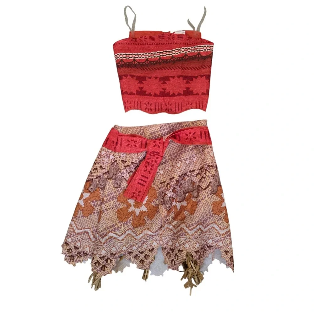 Disney Moana Costume Set Jakks Pacific Tribal Print Girls Size 4-6X Red - Picture 2 of 16